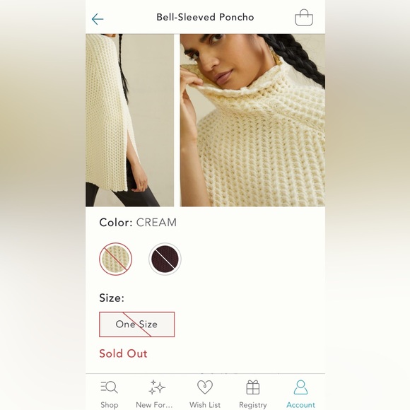 NWT Anthropologie Bell Sleeved Turtleneck Poncho One Size Cream - Picture 5 of 11